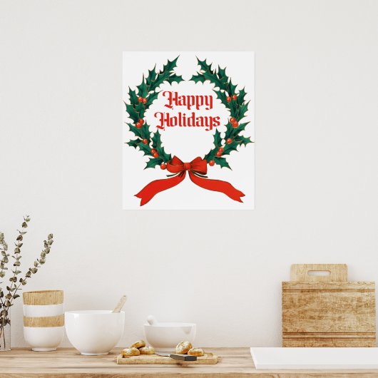Prettige feestdagen  Holly Kerstkrans Poster (Keuken)