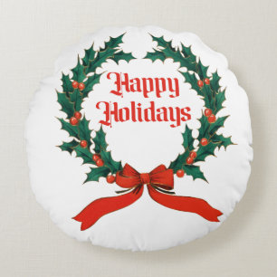 Prettige feestdagen Holly Kerstkrans Rond Kussen