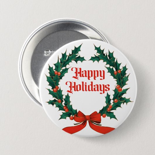 Prettige feestdagen  Holly Kerstkrans Ronde Button 7,6 Cm (Voorkant /achterkant)