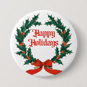 Prettige feestdagen  Holly Kerstkrans Ronde Button 7,6 Cm (Voorkant)