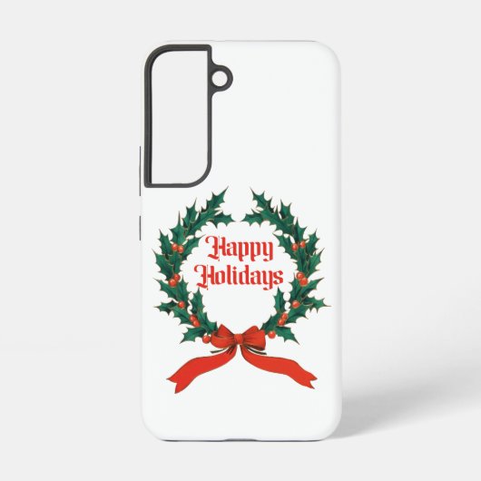 Prettige feestdagen  Holly Kerstkrans Samsung Galaxy Hoesje (Achterkant)