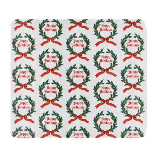 Prettige feestdagen Holly Kerstkrans Snijplank (Voorkant)