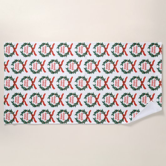 Prettige feestdagen  Holly Kerstkrans Strandlaken (Voorkant)