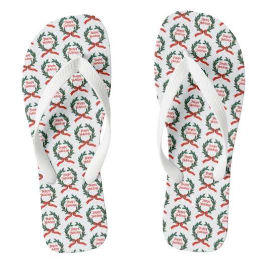 Prettige feestdagen Holly Kerstkrans Teenslippers (Voetbed)