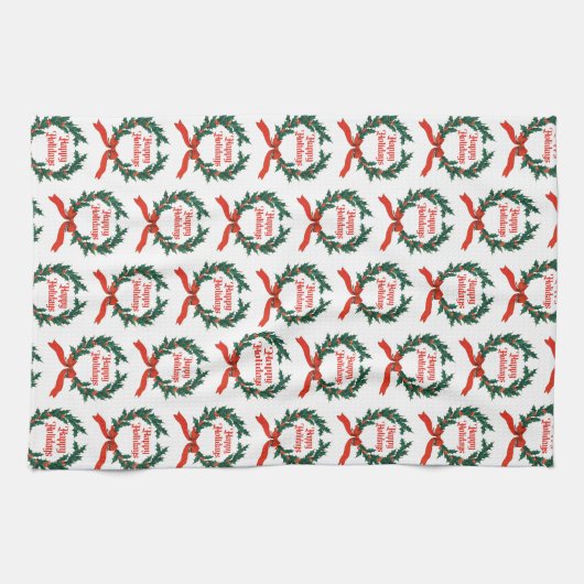 Prettige feestdagen  Holly Kerstkrans Theedoek (Horizontaal)