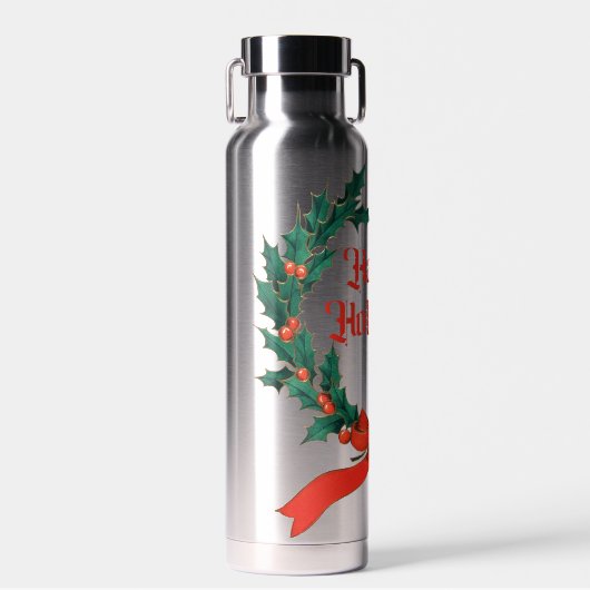 Prettige feestdagen  Holly Kerstkrans Waterfles (Voorkant)