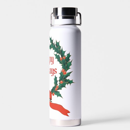 Prettige feestdagen Holly Kerstkrans Waterfles (Achterkant)