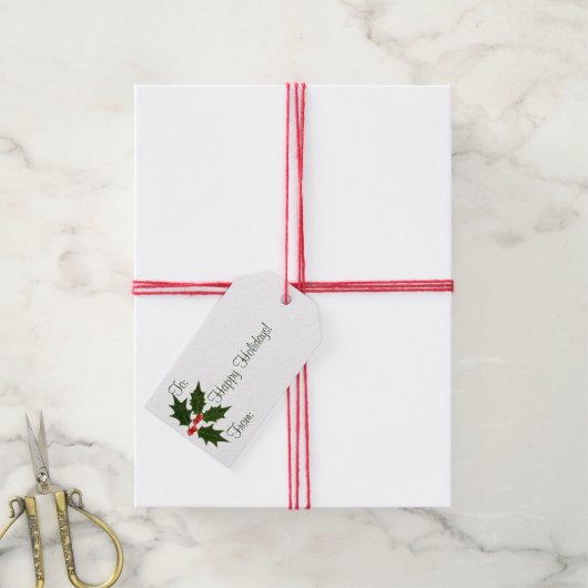 Prettige feestdagen Holly Labels behuizingen Cadeaulabel (Met Touw)