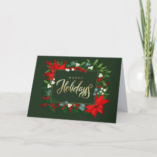 prettige feestdagen. Holly, Mistletoe en Poinsetti Feestdagen Kaart