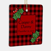 prettige feestdagen Holly Sprigs, kerstgroen Keramisch Ornament (Rechts)