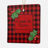 prettige feestdagen Holly Sprigs, kerstgroen Keramisch Ornament (Links)