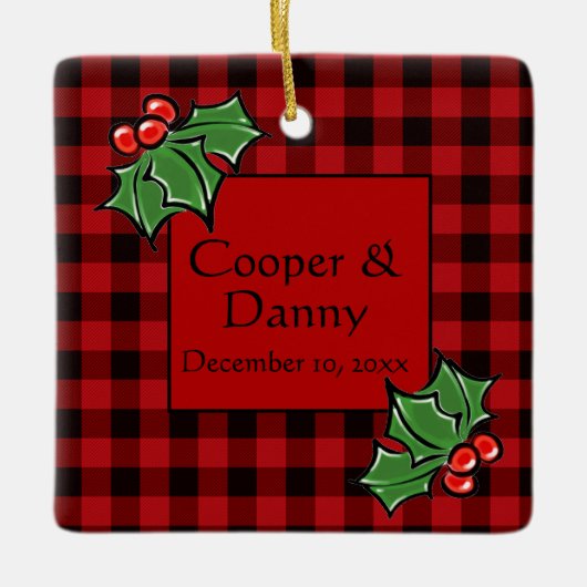 prettige feestdagen Holly Sprigs, kerstgroen Keramisch Ornament (Voorkant)