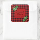 prettige feestdagen Holly Sprigs, kerstgroen Vierkante Sticker (Tas)