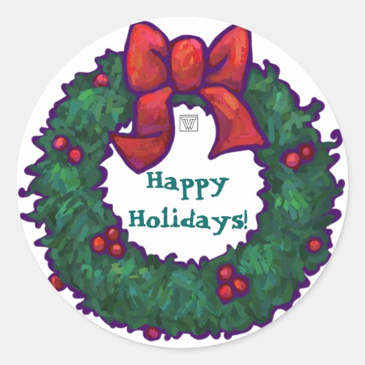 prettige feestdagen Holly Wreath Ronde Sticker (Voorkant)