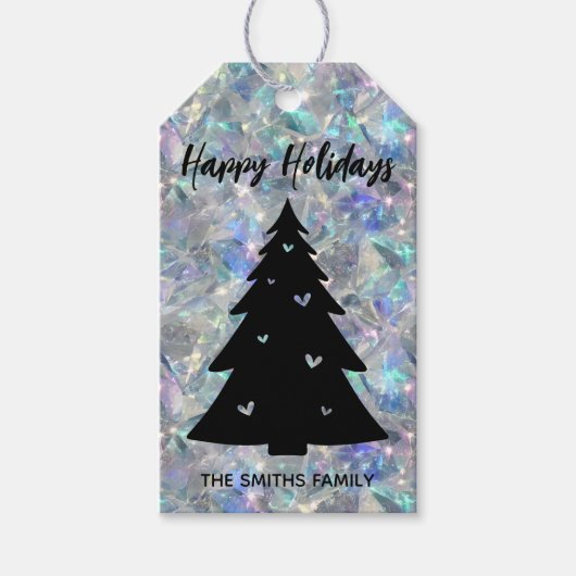 Prettige feestdagen Holografische Opal Stone achte Cadeaulabel (Voorkant)
