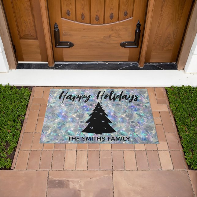 Prettige feestdagen Holografische Opal Stone achte Deurmat (Buiten)