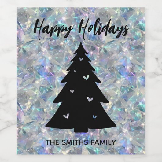 Prettige feestdagen Holografische Opal Stone achte Wijn Etiket (Enkel label)