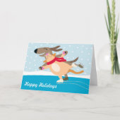 Prettige feestdagen Hond & Kat Schaatsen Kaart (Voorkant)