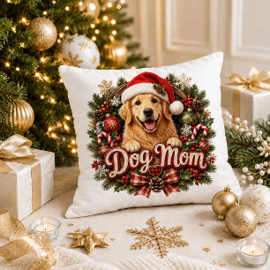 Prettige Feestdagen Hond Moeder Rood Groen Kussen