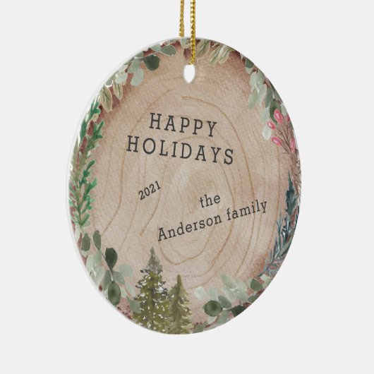 Prettige feestdagen Houtplak Keramisch Ornament (Rechts)