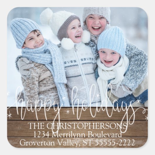 Prettige feestdagen Houtscript Vierkante Sticker (Voorkant)