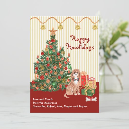 prettige feestdagen Howliday Cavapoo-Cadeaus (Staand voorkant)
