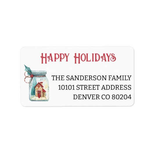 Prettige feestdagen Huis in een Jar Naam Naam Naam Etiket (Voorkant)