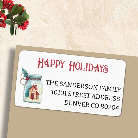 Prettige feestdagen Huis in een Jar Naam Naam Naam Etiket