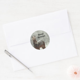 Prettige feestdagen IJslands paard in de winter, Ronde Sticker