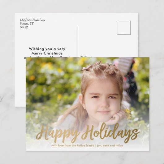 prettige feestdagen in Gold Script Photo Briefkaar Briefkaart (Voorkant / Achterkant)