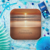 Prettige feestdagen In Strandzand Papieren Bordje (Feest)