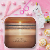 Prettige feestdagen In Strandzand Papieren Bordje (Feest)