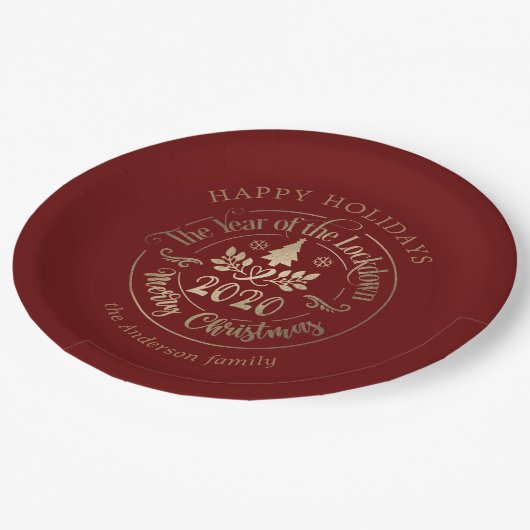 prettige feestdagen jaar goud vergrendeld rood papieren bordje (Gekanteld)