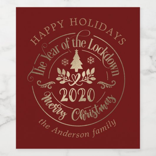 prettige feestdagen jaar goud vergrendeld rood wijn etiket (Enkel label)