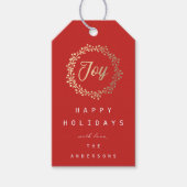 Prettige feestdagen Joy Champaigne Goud Rood Cadeaulabel (Voorkant)