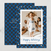 Prettige feestdagen Kaart Blauwe Plaid foto (Voorkant / Achterkant)