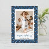 Prettige feestdagen Kaart Blauwe Plaid foto (Staand voorkant)