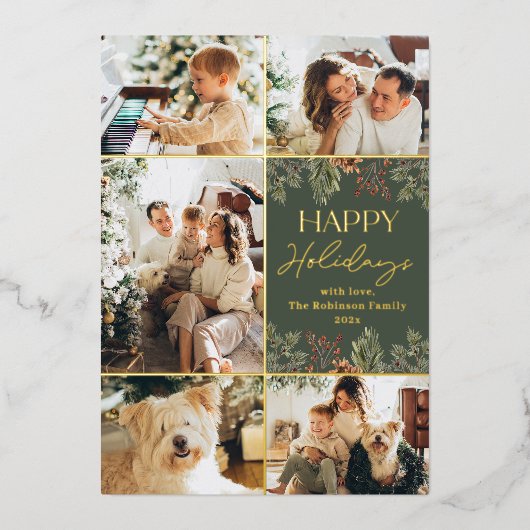 Prettige feestdagen Kaart Boho Green Gold Foil 5 F (Voorkant)