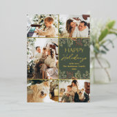 Prettige feestdagen Kaart Boho Green Gold Foil 5 F (Staand Voorkant)