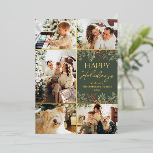 Prettige feestdagen Kaart Boho Green Gold Foil 5 F (Staand Voorkant)