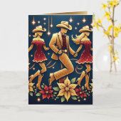 Prettige feestdagen Kaart Country Line Dancers (Gele Bloem)
