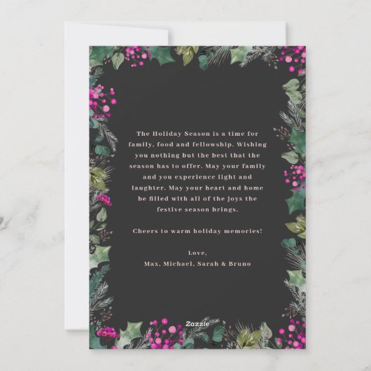 Prettige feestdagen Kaart Donker Moody Roze Foliag (Achterkant)