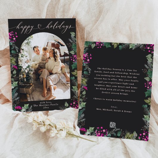 Prettige feestdagen Kaart Donker Moody Roze Foliag