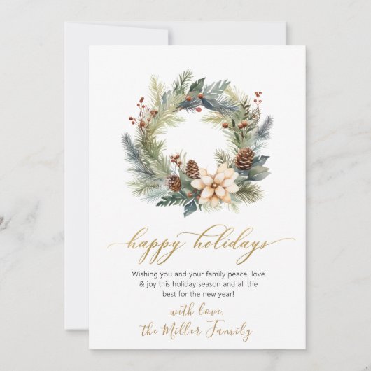 Prettige feestdagen Kaart Elegant Script Krans Gre (Voorkant)