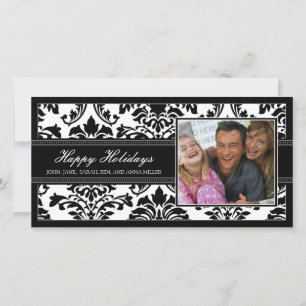 Prettige feestdagen Kaart Elegant Zwart Damask Cus
