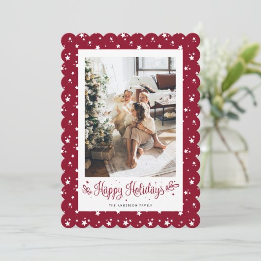 Prettige feestdagen Kaart Elegante moderne rode fo (Staand voorkant)