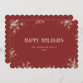 Prettige feestdagen Kaart Elegante rode sneeuwvlok (Voorkant / Achterkant)