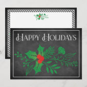 prettige feestdagen Kaart | Faux-karton, Holly (Voorkant / Achterkant)