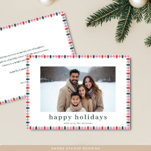 Prettige feestdagen Kaart Gingham Familie Foto Mod