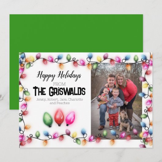 Prettige feestdagen Kaart Kerstverlichting (Voorkant / Achterkant)